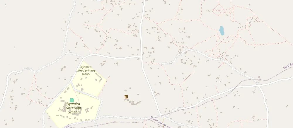 Map of Nyamira, Bondo, around the station: the Bondo road, Nyamira Girls High School and the primary school